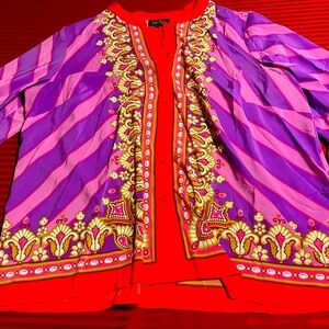 Pre-Owned Multicolor Bob Mackie Wearable Art Purple Patterned Long Sleeve Shirt